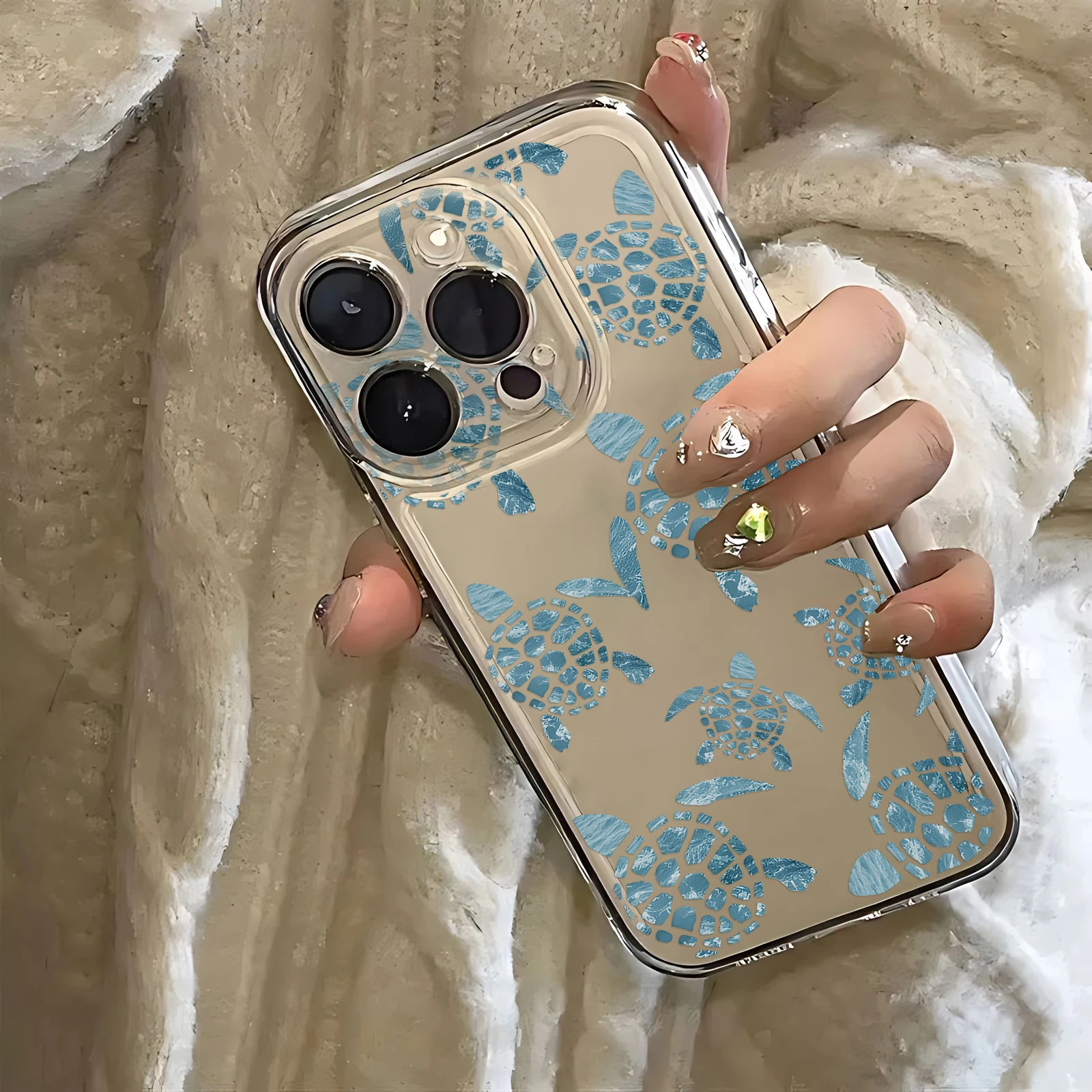 Summer Cartoon Turtle Pattern Clear Phone Case