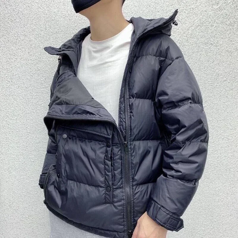 Winter Men's Tactics Jacket Hooded Parka Down Cotton Coat Black Double Zipper Pullover Glossy Padded Jackets Casual Warm Outwear
