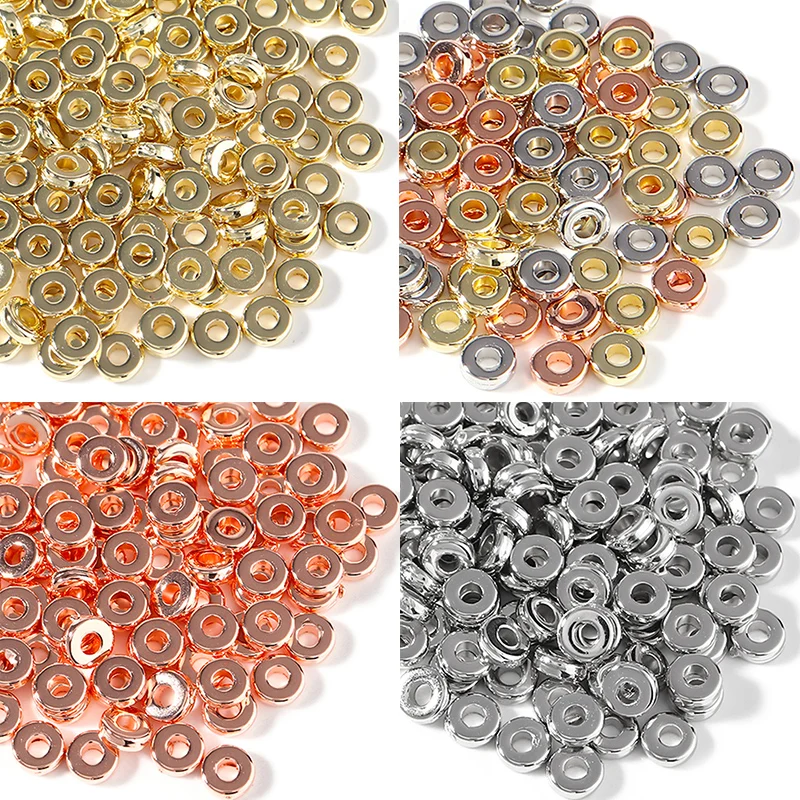 

100pcs/Lot CCB Beads KC Gold Sliver Plated Round Flat Wheel Beads Loose Spacers Beads For Jewelry Making DIY Bracelet Necklace