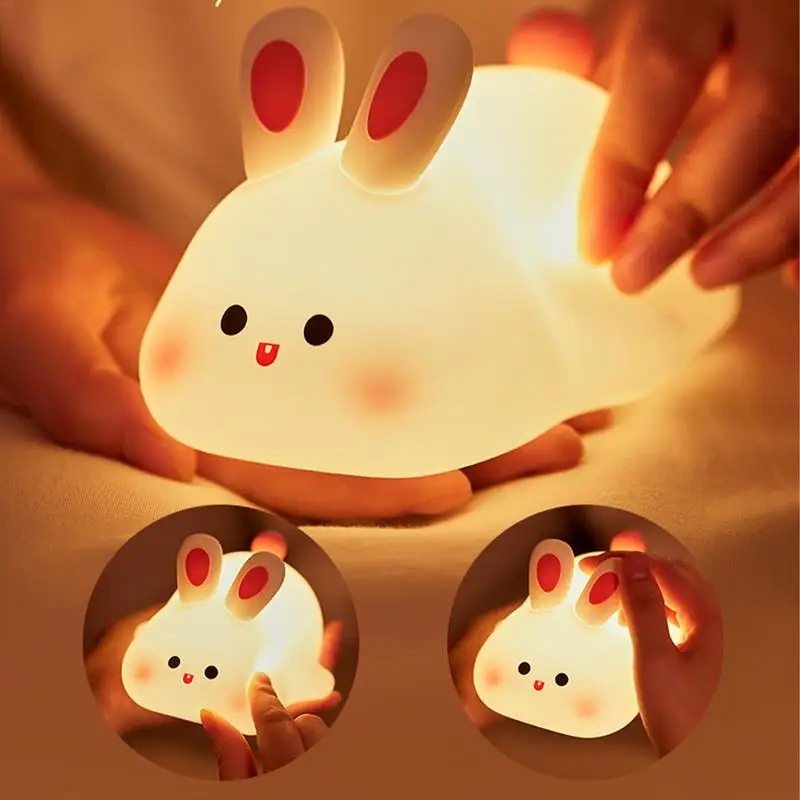 

Cute Rabbit Silicone Pat Lamp Soft Light Touch Sensor Bedside Night Light Childern Kid Sleep Accompany Light for Decor Gift