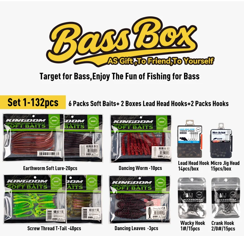 Kingdom Fishing 5 Stück 62 Stück 132 Stück Angelköder-Set für Forelle/Hecht/Barsch, künstliches Multi-Köder-Angelset, individuell verpackte Tackle-Box – Detail 1