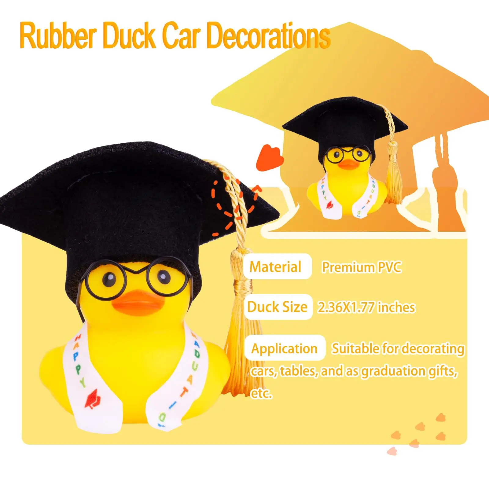 Graduation Ducks Car Dashboard Decorations Rubber Duck Car Ornaments Accessories with Mini Graduation Hats Sashes Glasses 2