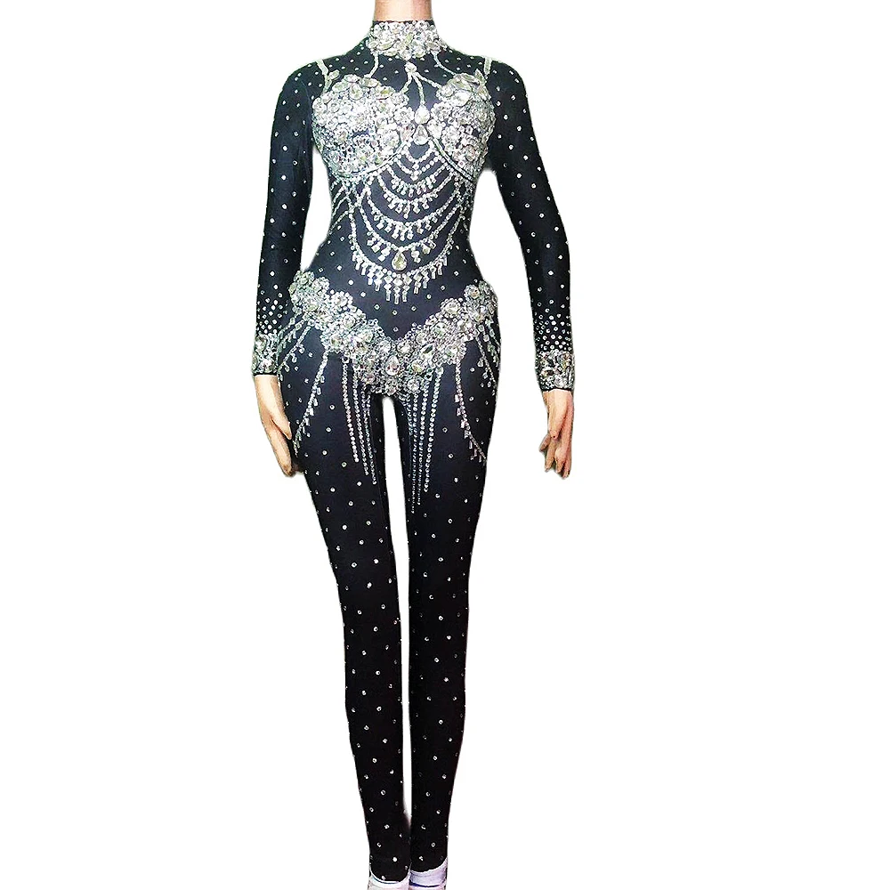

Glisten Diamonds Long Sleeve Leotard Nightclub Bar Prom Party Costumes Singer Jazz Dance Stage Wear Women Stretch Jumpsuits
