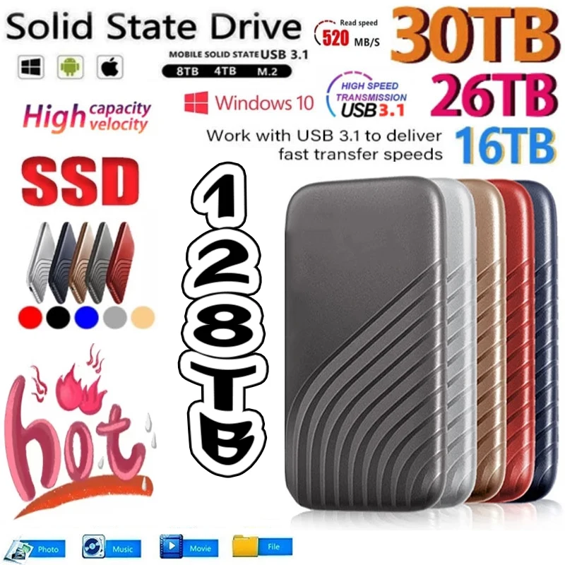 New Portable High Speed Mobile Solid State Drive 2/8/16/30/64TB SSD