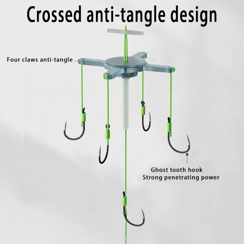 High Carbon Steel Explosion 6 Hooks Fishing Lure Bait Silver Carp Trap Feeder Cage Sharp Fishing Hook with Line Pressing Board