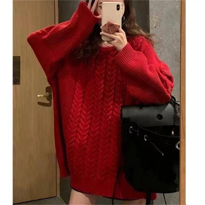 

Winter Clothes Women Sweater Korean Fashion New In O-Neck LOOSE Knit Pulls Pullover Long Sleeve Top OverSized Christmas Sweater