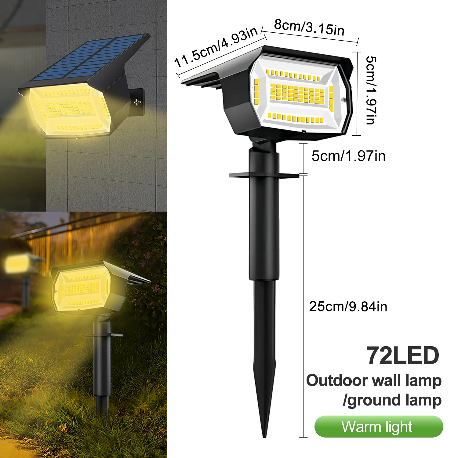 LED Solar Landscape Spotlights - Outdoor Garden Wall Light with 3 Modes