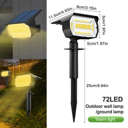 LED Solar Landscape Spotlights - Outdoor Garden Wall Light with 3 Modes - 4pcs (72 LED Warm White)