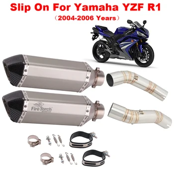 Motorcycle Exhaust System Modifide Double Muffler Moto With Mid Link Pipe Slip On For Yamaha YZF R1 MT-10 R1M MT10 2004 - 2006