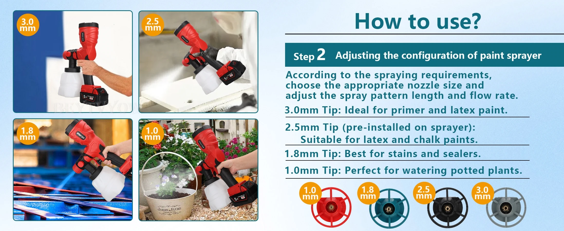 300W Cordless High Speed Paint Sprayer for Milwaukee M18 18v Battery 1200+200ML