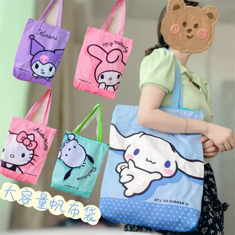 

Sanrio Hello Kitty Kuromi Cinnamoroll Shopping Bag Shoulder Portable Environmental Protection Cloth Bag Anime Kawaii Cute Gifts