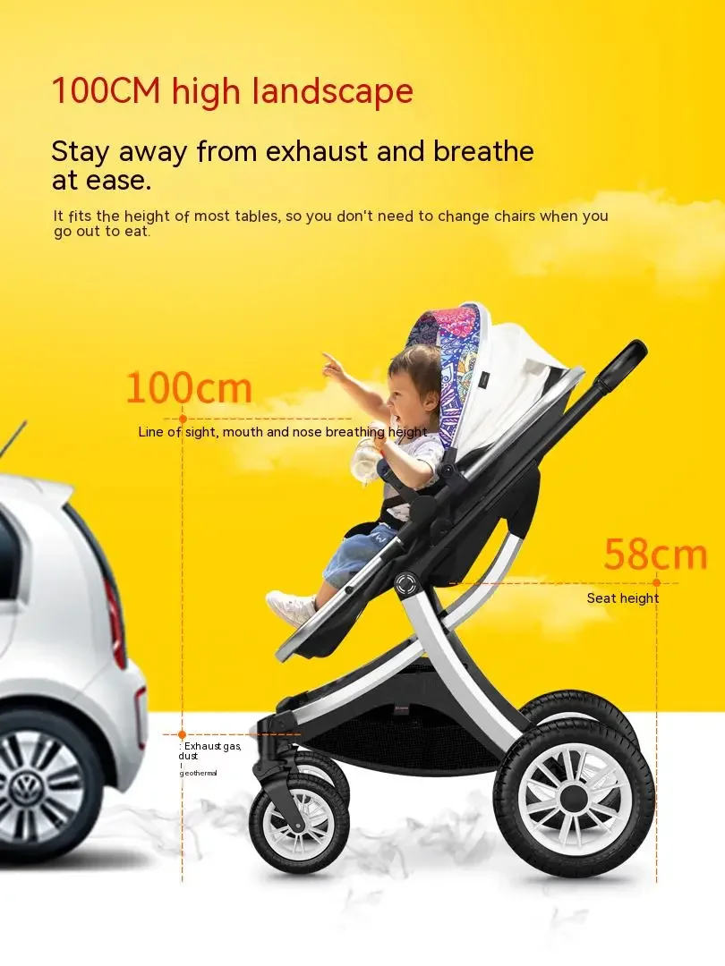 Baby stroller 3in1 with car seat High Landscape Stroller caetoon Baby Carriage Foldable Stroller Bassinet Puchair Newborn