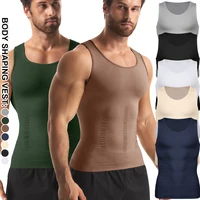 Striped Compression Belt Shaper Vest Men's Tummy Control Sleeveless Top Slim Fit Slimming Elastic Sports Bottoming Underwear New