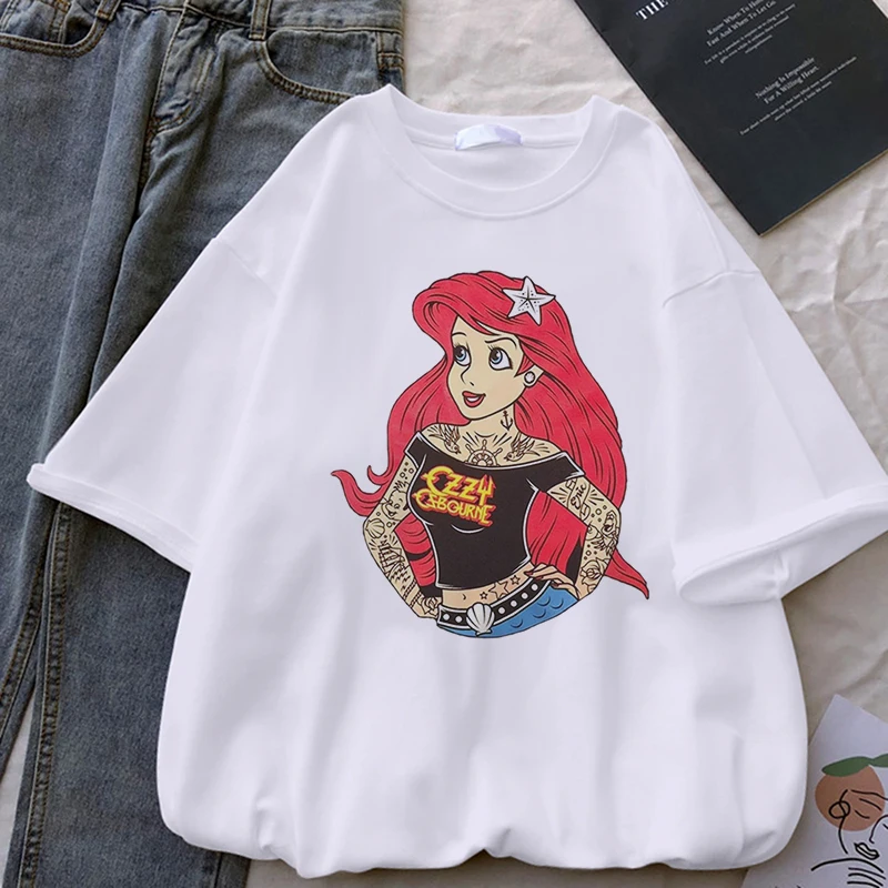 Alice In Wonderland T Shirt Women Cotton Tops Black Alice Snow White Princess Print Casual Short Sleeve 90s Fashion T-shirt t shirt palm angels