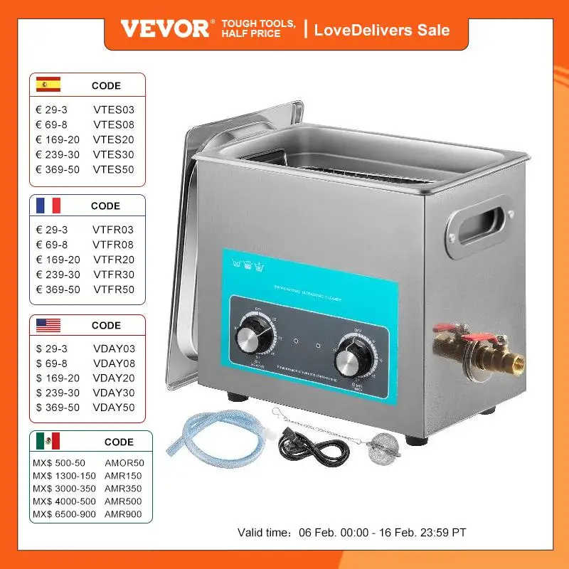 Vevor Pulitore Ad Ultrasuoni Macchina Di Pulizia In Acciaio Inossidabile Con Timer Digitale Doppio Pomello Per Uso Domestico Commerciale Laboratorio (