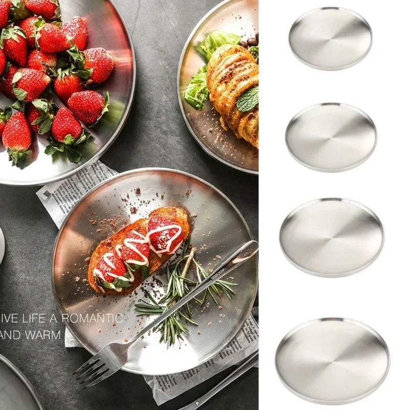Stainless Steel Double Round Layer Dinner Plate Insulation Heat Dish Anti-scald Korean Bowl Seasoning Dish Supplies Kitchen