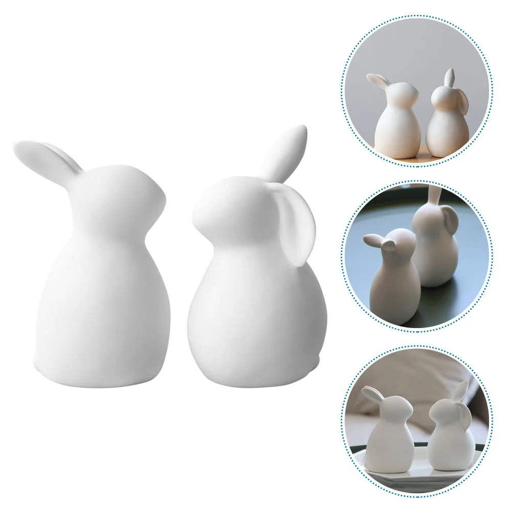 

2 Pcs Rabbit Ornament White Ceramic Bunny Figurine Statue Craft Household Model Ceramics Decor Miniature