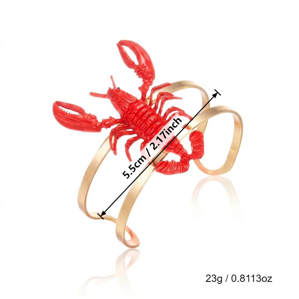 Übertriebenes Rotes Hummer-Armband und Ring-Set für Damen, Personalisiertes Tier-Armband, Sommerurlaub Strand-Schmuck Geschenk – Detail 8