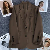 Women Jacket New in Korean Fashion Small Suit Top Brown Suit Coat Clothes Loose Straight Temperament Slim Blazer for Women Chic - Image 5