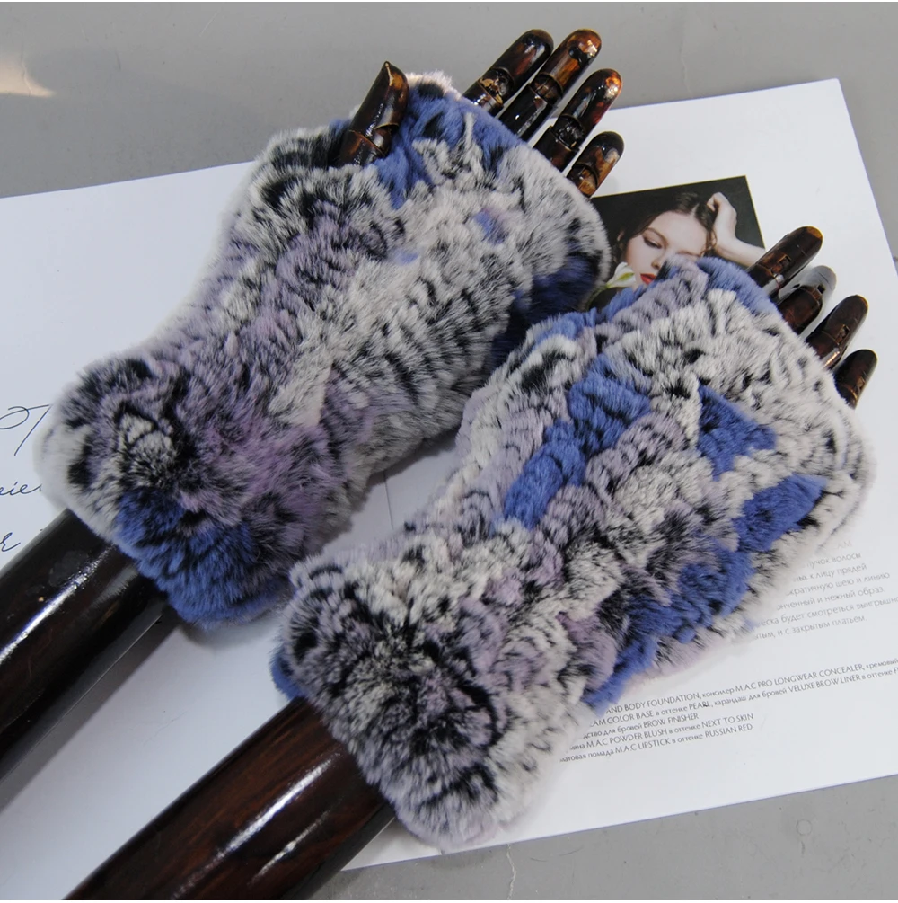 Hot Sale Winter Women Natural Real Rex Rabbit Fur Gloves Good Elastic Knitted Rabbit Fur Mittens Lady Real Rex Rabbit Fur Gloves