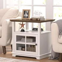 End Table, 21'' Side Table with Charging Station, End Table with Storage, Nightstand with Adjustable Shelf for Living Room 1