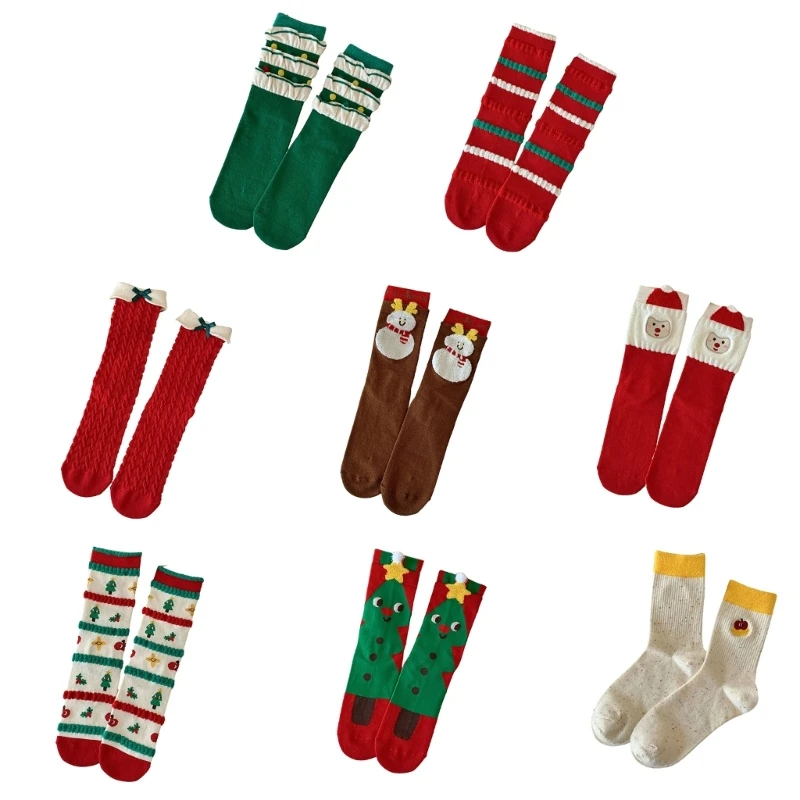 

Christmas Socks for Women Men Cotton Socks Novelty Gift Cartoon Colorful Patterned Holiday Middle Tube Socks F0T5