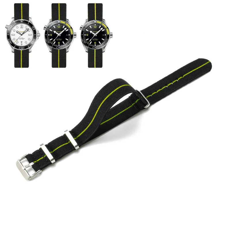 Premium NATO Nylon Watch Band - Black & Green, Sweat-Absorbent and Woven Design