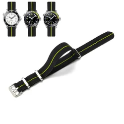 Premium NATO Nylon Watch Band - Black & Green, Sweat - Absorbent and Woven Design - 20mm (Black with yellow)