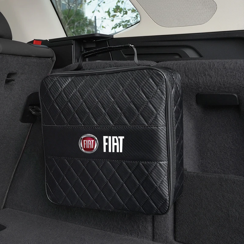 자동차 가죽 보관 가방 FIAT 500 Ducato Panda Grande Punto Tipo Abarth Pulse Strada 600 500 용 대용량 자동 트렁크 핸드백