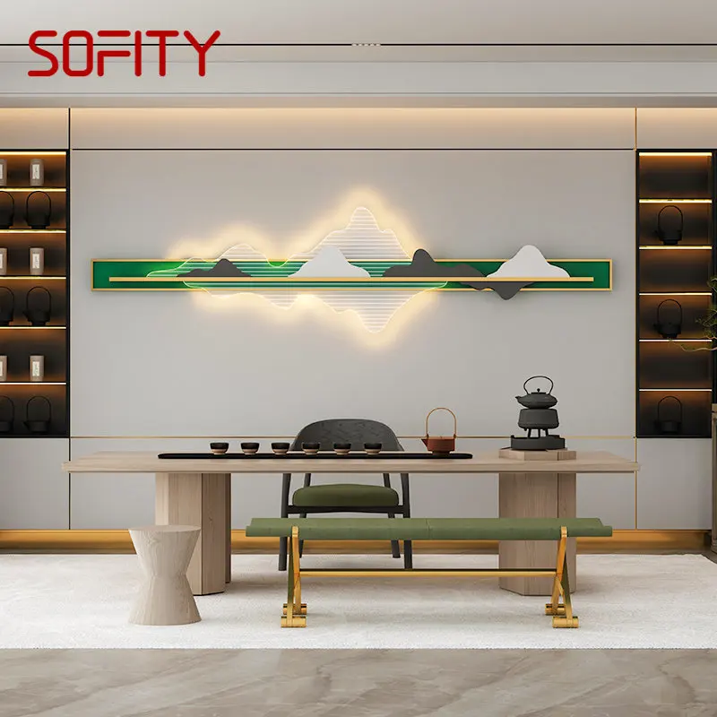 

BERTH Modern Green Wall Picture Lights Creative Rectangular Hill Landscape LED Decor Sconce for Living Room Bedroom