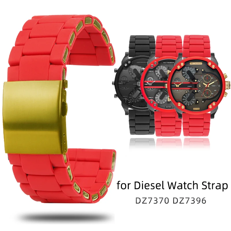 

26mm 28mm Silicone Stainless Steel Watchband for Diesel Watch Strap DZ7430 DZ7370 DZ4289 DZ7396 DZ7395 Men Red Rubber Wrist Band