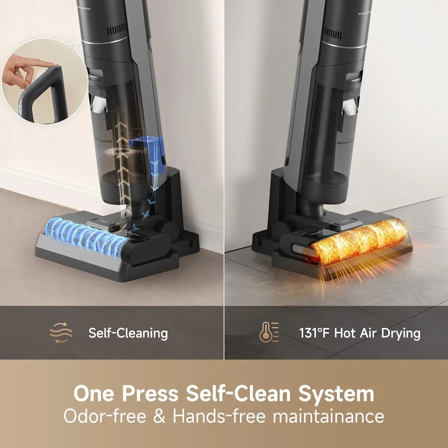 H12S Cordless Vacuum Mop, Vacuum and Mop at The Same Time, Wet Dry Vacuum for Hard Floors, Edge Cleaning, Hot Air Drying