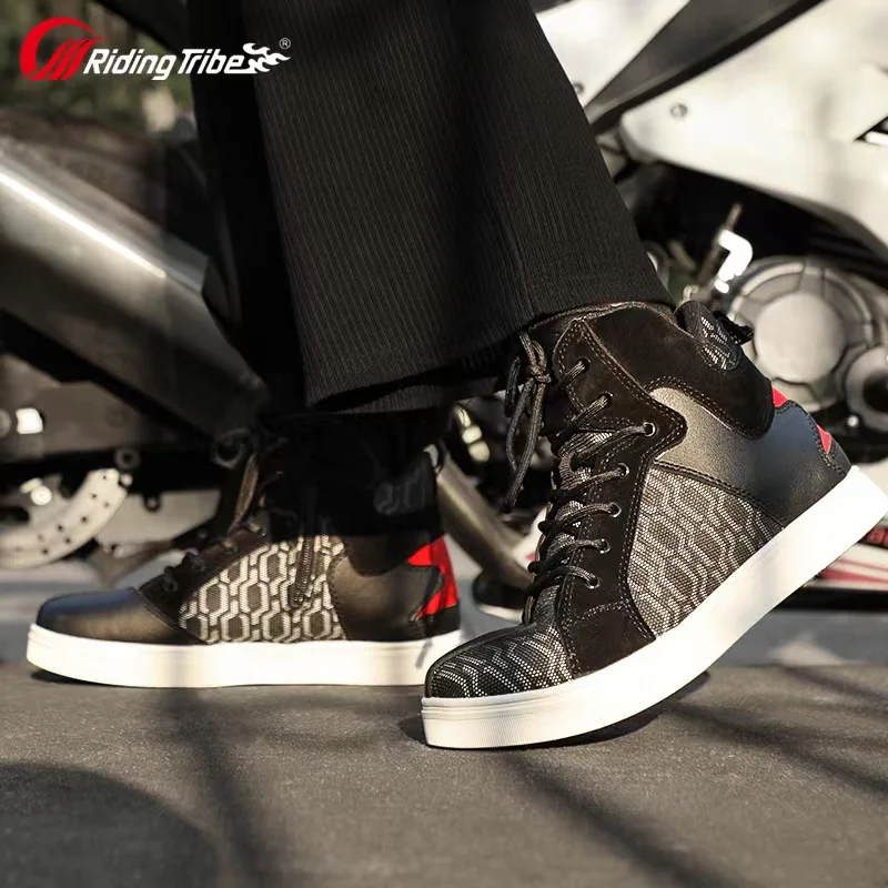 Motorcycle Boots Reflective Off-road Boots Men Women Casual Breathable Shoes Race Track Pull Locomotive Sneakers Riding Botas