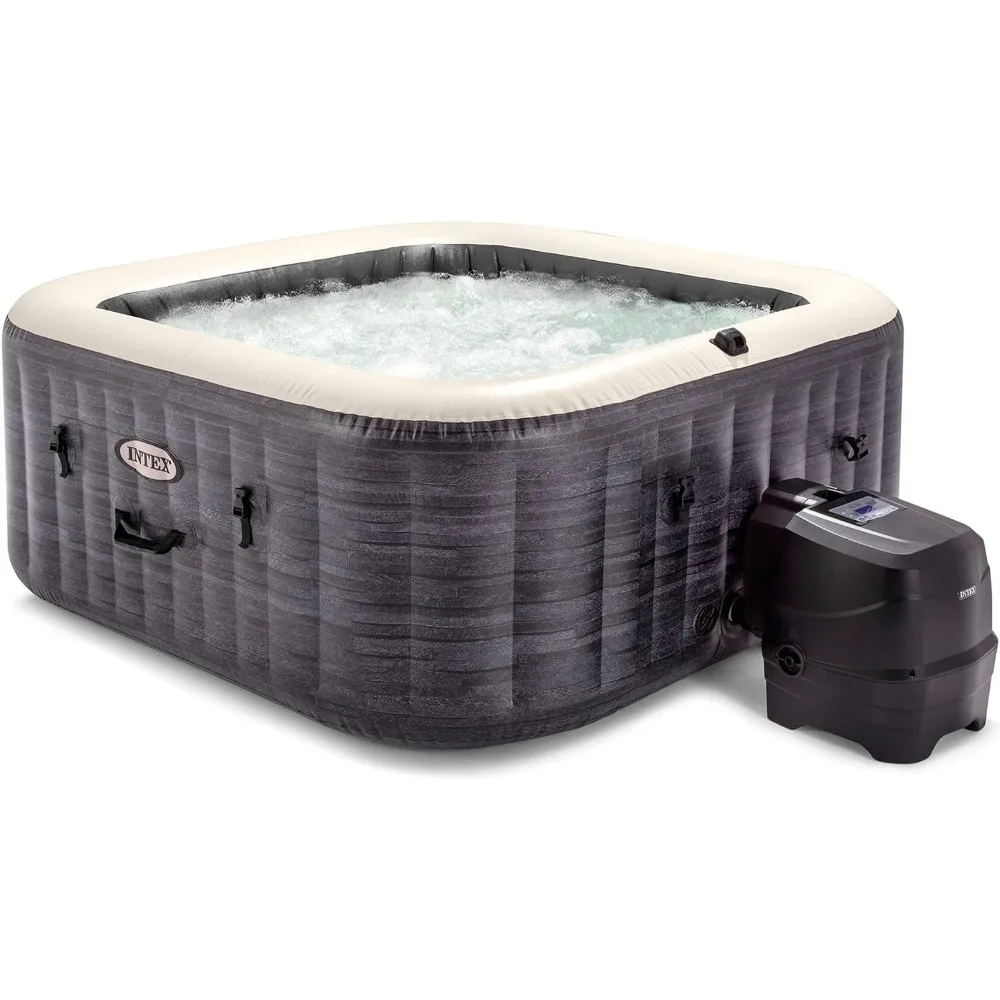 4 Person Inflatable 83" Square Outdoor Hot Tub Spa With 140 Bubble AirJets Pscina Insulated Cover & LED Color Changing Lights