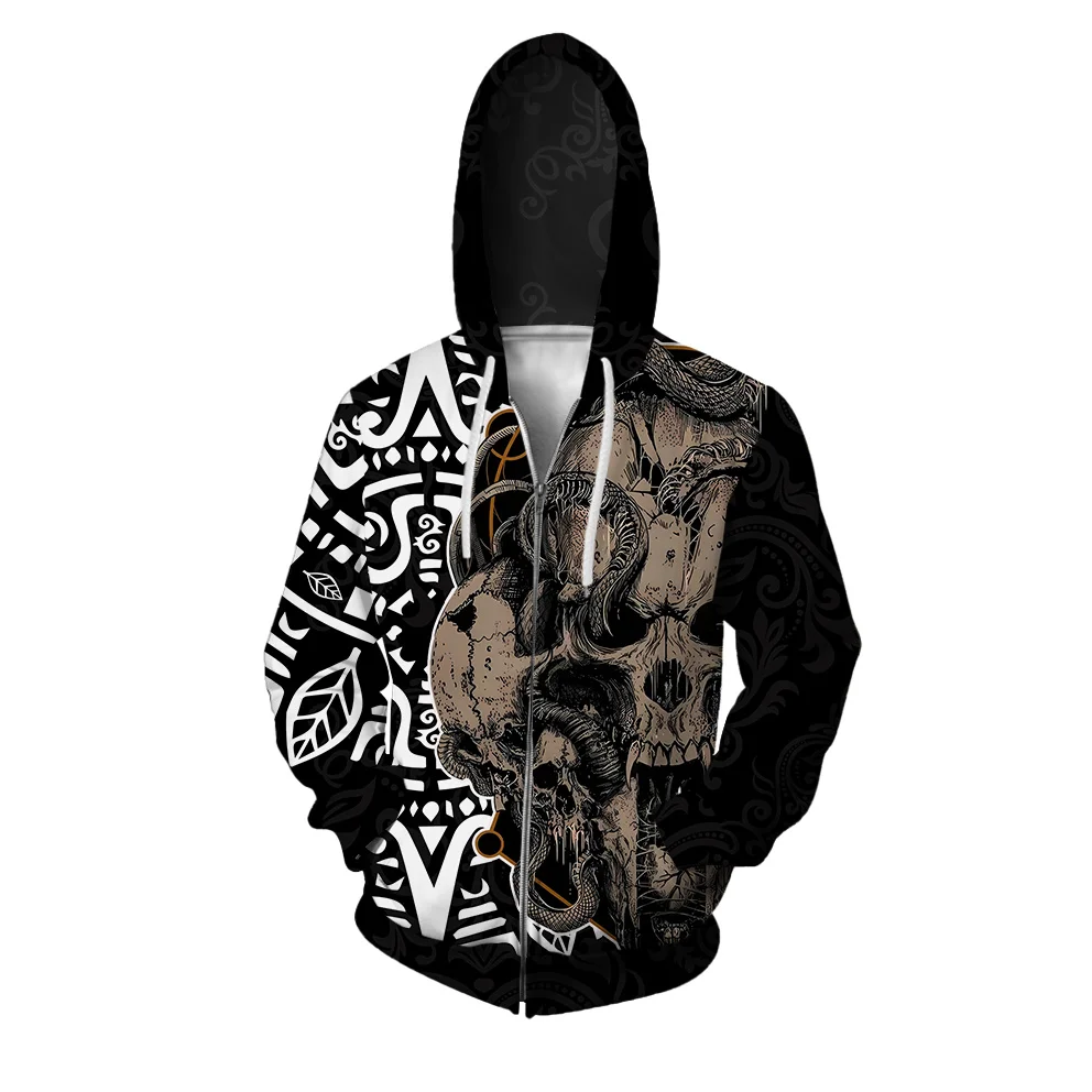 thumbnail image 1 of Sudadera con capucha y estampado gráfico de calaveras para hombre, ropa de otoño, sudaderas con cremallera, sudaderas con capucha góticas para hombre, 1 of 5