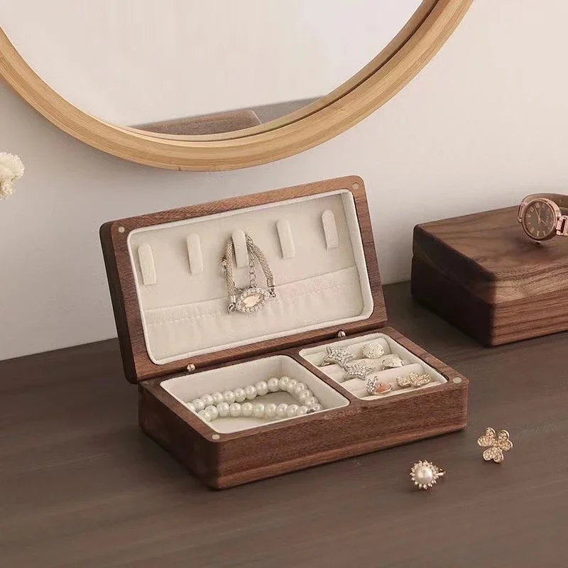 Engrave Text or Logo Walnut Wood Jewelry Box Portable Small Jewelry Box Single Layer Wooden High-end Bracelet Storage Box 4