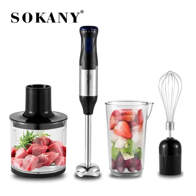 Frullatore ad immersione portatile 4 in 1, 1000 W Frullatore elettrico in acciaio a 5 velocità Gadget da cucina per alimenti per bambini, zuppe, tritare carne 1