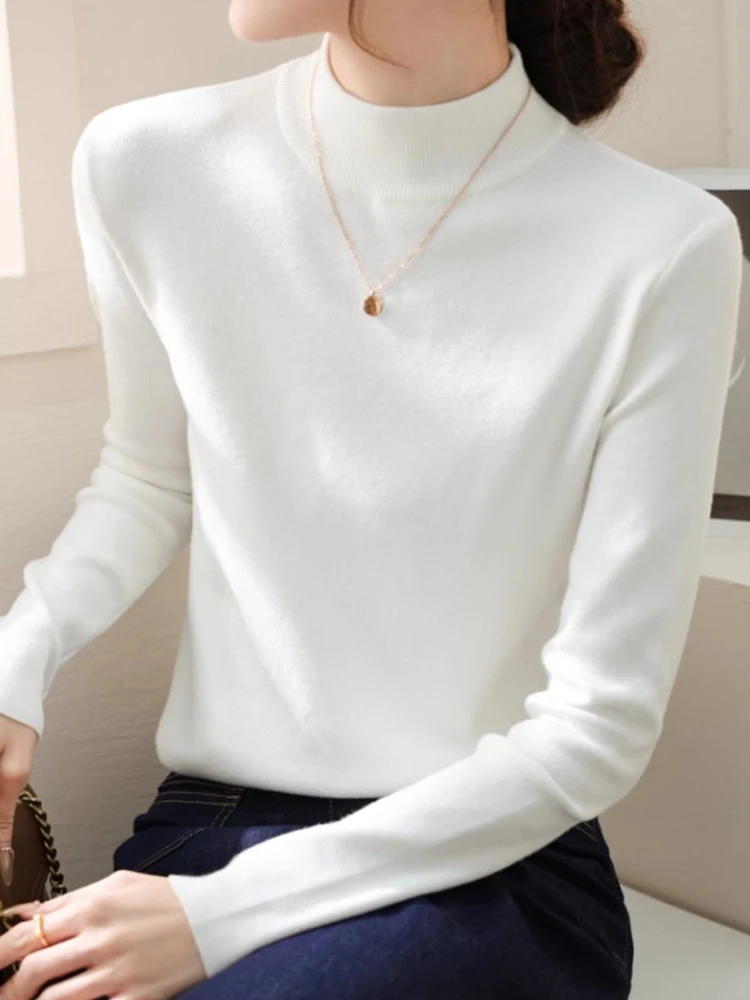 سترة نسائية بياقة مدورة من AOSSVIAO موضة 2025 بلوزات نسائية محبوكة بلون سادة وأكمام طويلة سترة بطبقة أساسية 3