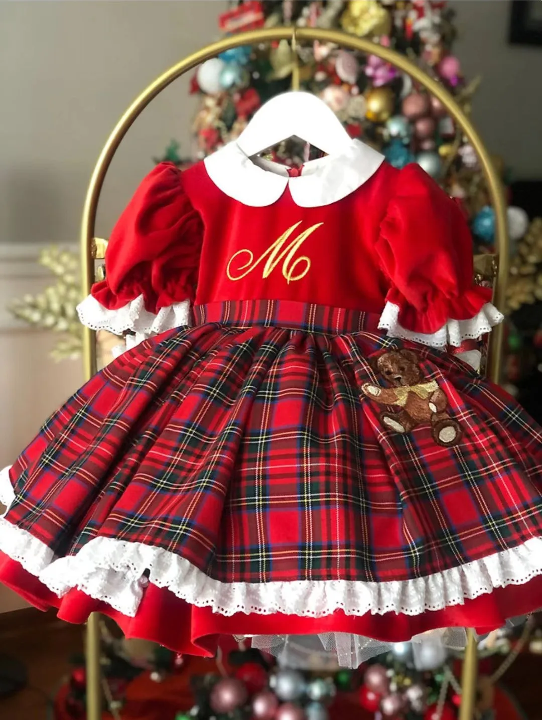 white christmas dresses Red Plaid Vintage Spanish Dress with Hat & Bloomers,12M to 12T. 12T main image 1
