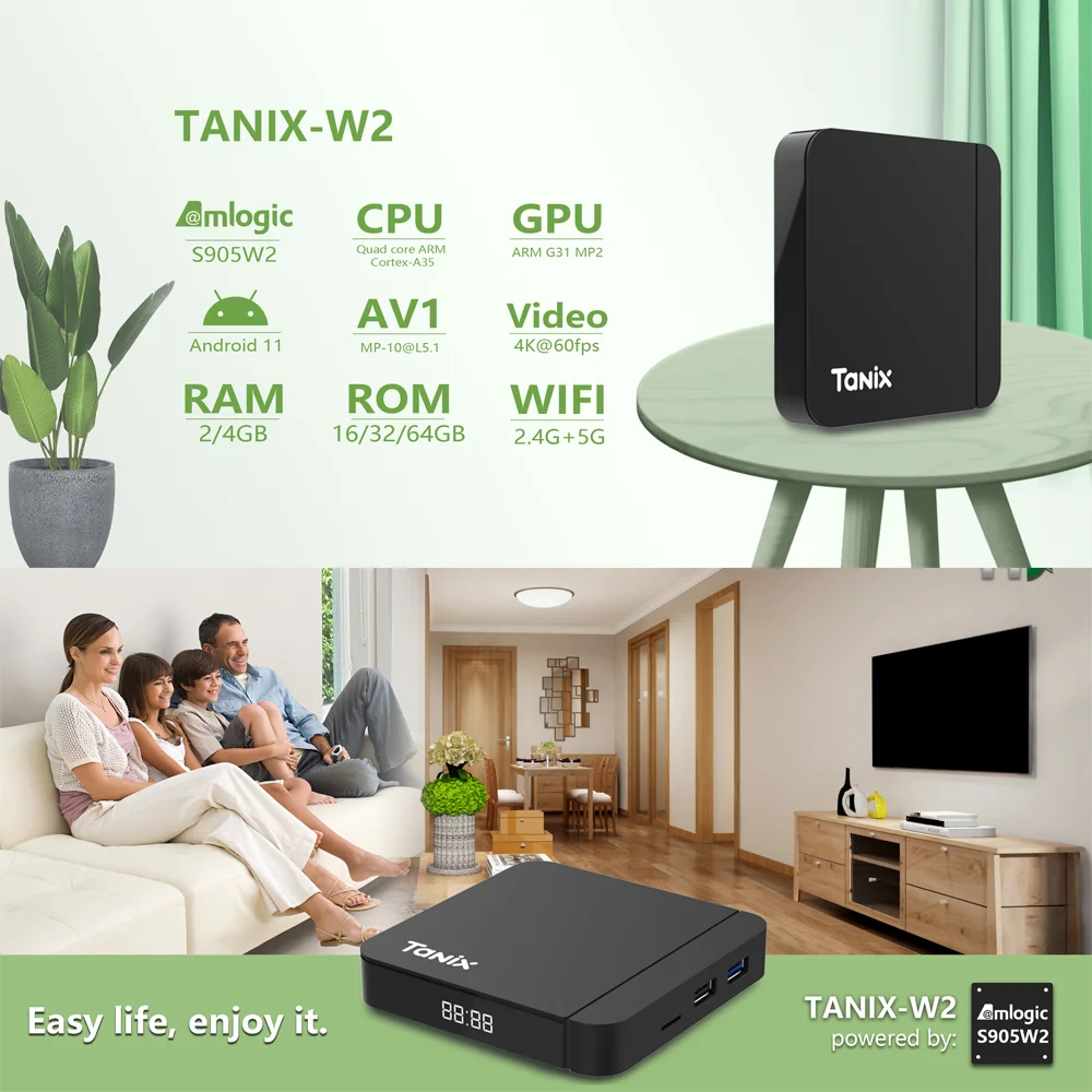 Tanix W2 Android 11 TV Box Amlogic S905W2 2G/16G AV1 BT 2.4G&5G Dual Wifi 4K HD Set Top Box 4G/64G Media Player