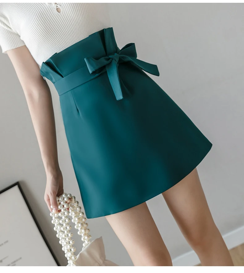 Suit Women Skirt Lace-Up Bow Zipper Woman Skirts 2021 Spring Summer Korean Fashion High Waist Mini Short Skirt Female Jupe Femme silk skirt