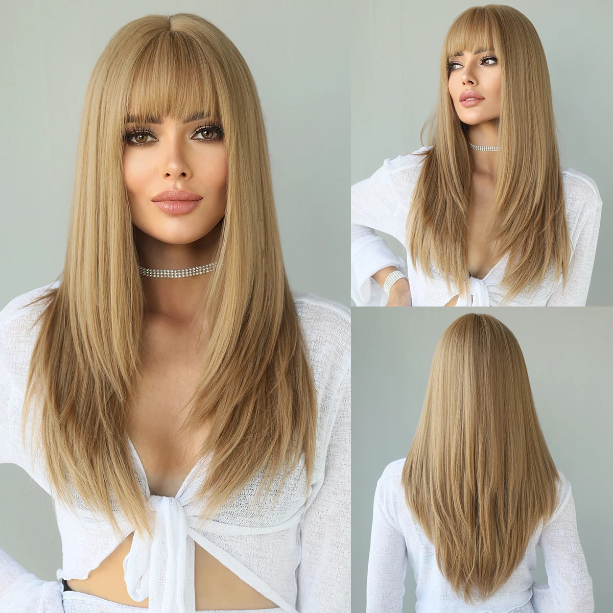 NAMM Synthetic Blonde Wigs with Bangs Long Straight Hair Wigs for Women Cosplay Wig Party Heat Resistant Hair Natural Female Wig synthetic blonde wig with bangs short none lace front wig for women middle parting daily cosplay party heat resistant bang wig