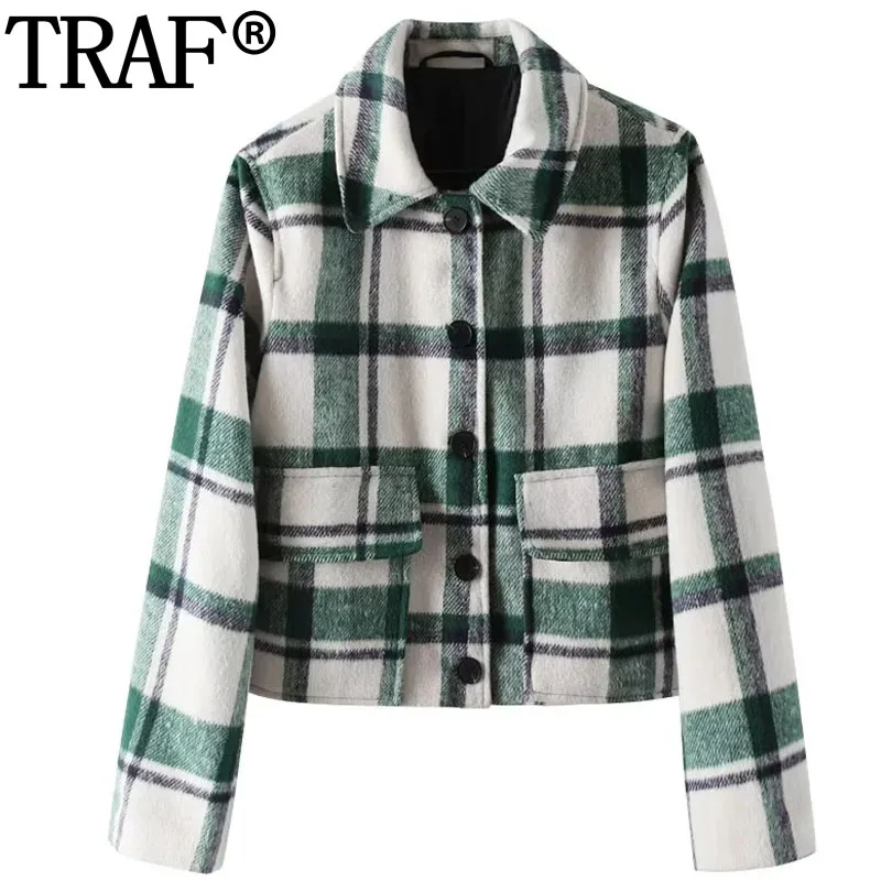 

Женская твидовая куртка в клетку, на пуговицах, с длинным рукавом