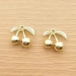 Set of 10 Elegant Cherry Charms for DIY Jewelry Crafting and Accessories (Gold plated)