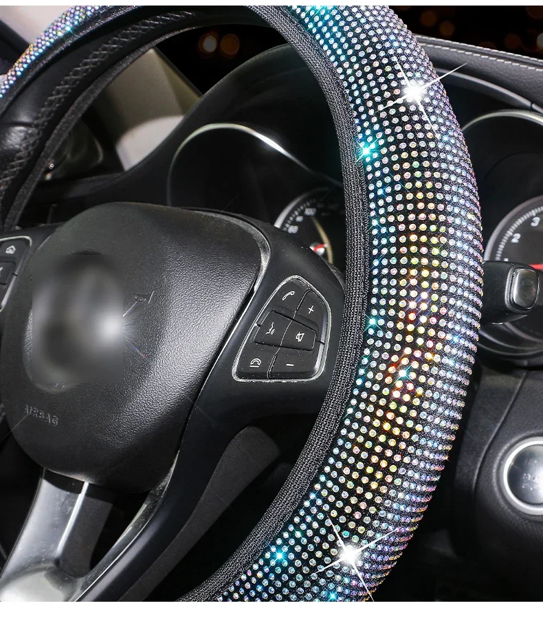 High Fashion Kristall Auto Lenkrad abdeckung 38cm atmungsaktive Anti-Rutsch-Pu Strass Auto Dekoration Diamant Autoteile – Detail 6