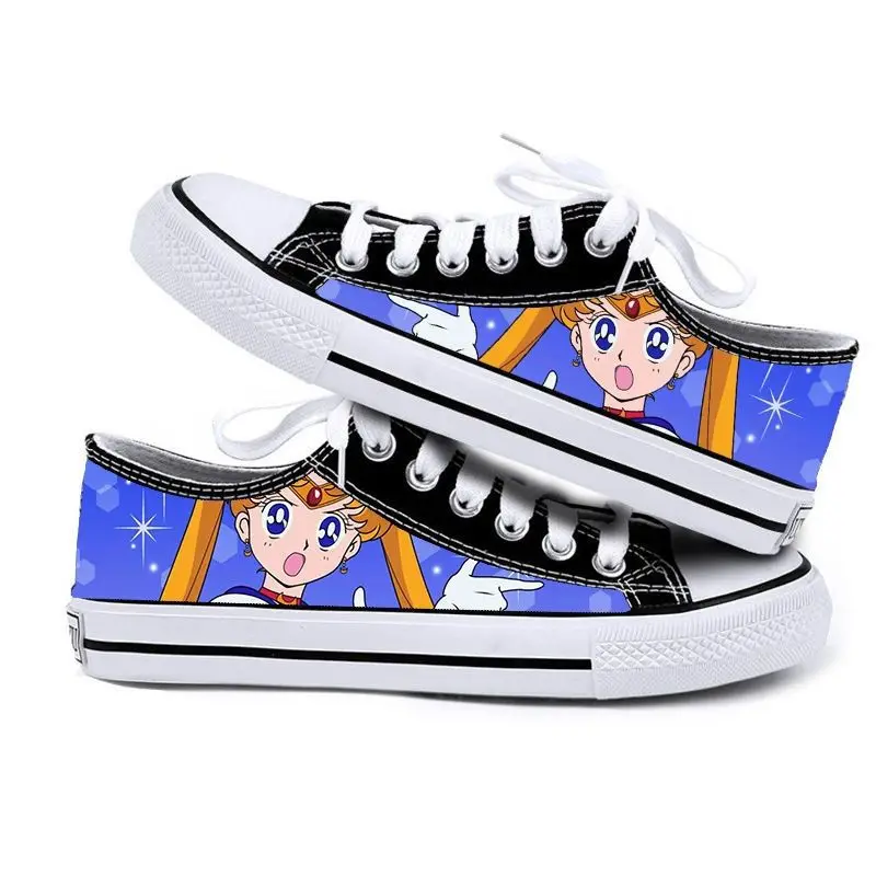 thumbnail image 1 of Zapatos de lona de corte bajo con grafiti pintado a mano creativo de Sailor Moon, zapatillas casuales simples y cómodas para estudiantes, 1 of 1