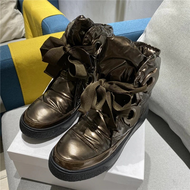 

XPAY Ankle Boots Women Down Boots Winter Snow Boots Flat Lace Up Warm Comfort Short Boots Platform Shoes For Ladies Size 35-40