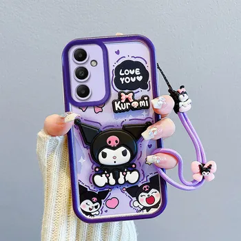 Sanrio 3D Cartoon Kuromi Phone Case For Samsung Galaxy S26 S25 S24 S23 S22 Ultra S21 Plus S20 FE Multistep Wrist Strap Toy Cover 1