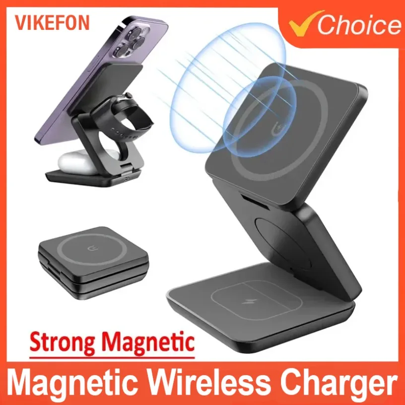 3 in 1 Stand Magnetic Wireless Charger For Macsafe iPhone16 15 14 13 12 Apple Watch 8 7 6 Airpods Pro Fast Charging Dock Station