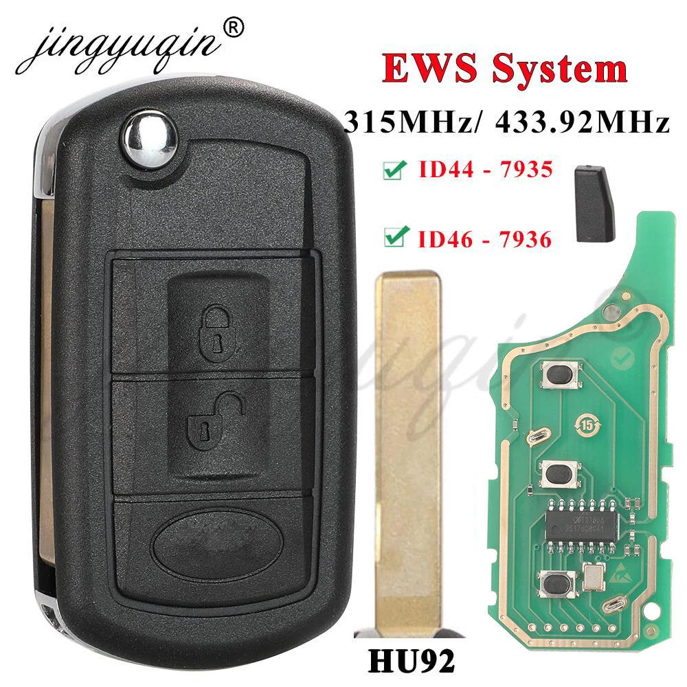 Jingyuqin EWS ID44 / ID46 315/433,92 MHz Flip-Autoschlüssel für LAND ROVER Range Rover Vogue 2006-2009 HU92 3BTNFolding-Fernbedienung